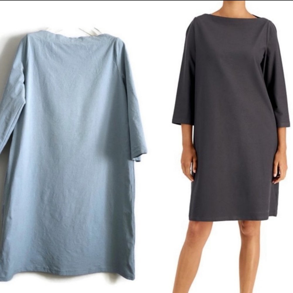 EILEEN fisher boat neck 3/4 sleeve knee length dress light baby blue XXS